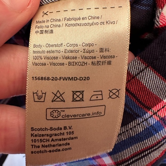 SCOTCH & SODA Regular Shirt Men's Medium Plaid Check Blue Red Black 100% Viscose - Picture 3 of 8
